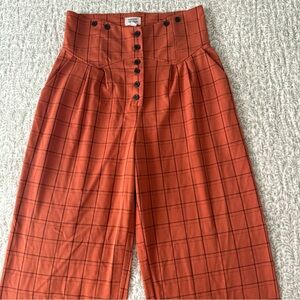 Unique-Vintage Burgundy Wide-Leg Trousers with Button Details